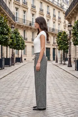 Pantalón Ancho de Tweed Corte Relaxed Crudo