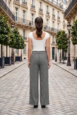 Pantalón Ancho de Tweed Corte Relaxed Crudo