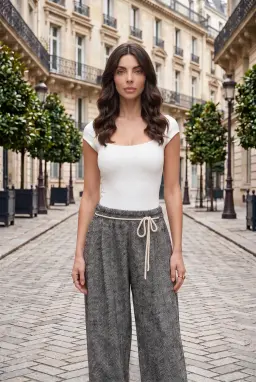 Pantalón Ancho de Tweed Corte Relaxed Crudo