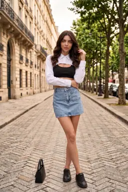 Minissaia jeans azul claro 100% algodão com bolsos para mulher
