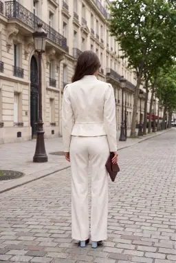 Conjunto de Calça 2 Peças Feminino Branco Gola Mandarim e Perna Larga