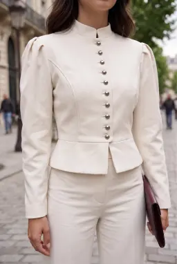 Conjunto de Calça 2 Peças Feminino Branco Gola Mandarim e Perna Larga