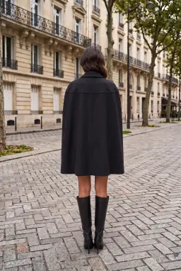 Damen Anthrazit Cape Mantel mit Felltaschen