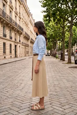 Chân Váy Midi Đắp Chéo Bất Đối Xứng Nữ Kèm Khóa Cài Màu Đá