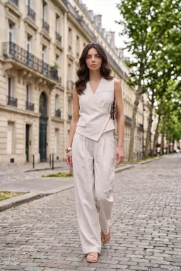 سترة قطنية نسائية بيج بتصميم غير متماثل وزر جانبي