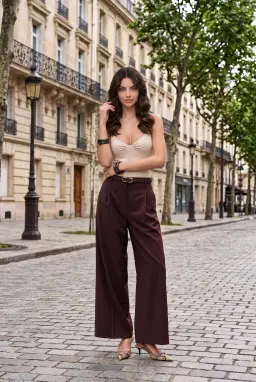 Áo Bodysuit Hai Dây Màu Be Nhún Ngực Dáng Ôm Cho Nữ
