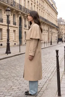 Trench coat beige da donna con mantella