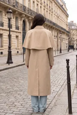 Trench coat beige da donna con mantella
