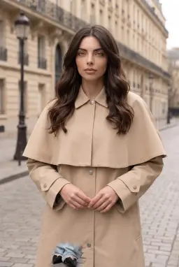 Trench coat beige da donna con mantella