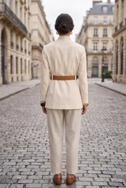 Áo Blazer Nữ Không Cổ Kèm Thắt Lưng Thanh Lịch - Màu Ecru