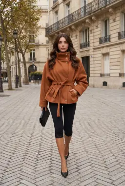 Damen Wildlederoptik Jacke mit Gürtel und Stehkragen Camel