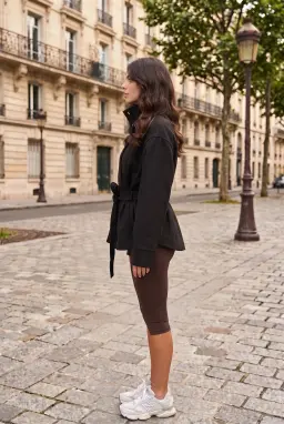 Giacca Corta Nera Oversize con Cintura e Collo Alto da Donna