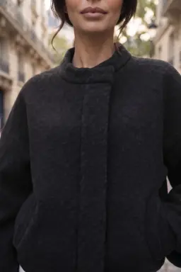 Dames Oversize Wollen Jas in Zwart met Opstaande Kraag
