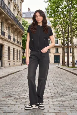Damen Schwarze Steppweste mit Reißverschluss