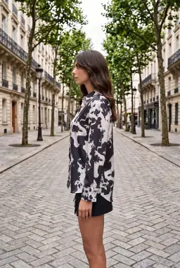 Women's Black Tie-Dye Satin Button-Down Shirt