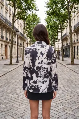 Women's Black Tie-Dye Satin Button-Down Shirt