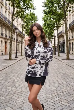 Women's Black Tie-Dye Satin Button-Down Shirt