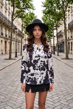 Women's Black Tie-Dye Satin Button-Down Shirt