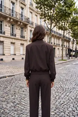 Conjunto de 2 Piezas Mujer Chaqueta con Hombreras y Pantalón Marrón