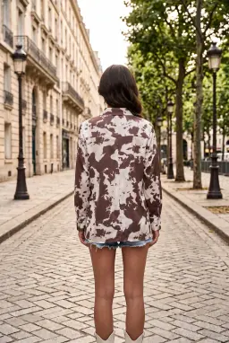 Women's Brown Tie-Dye Print Satin Button-Down Long Sleeve Shirt