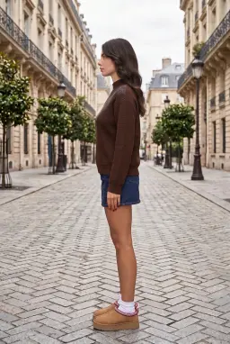 Pull en Maille Pointelle Marron Détail en V pour Femme - Taille STD