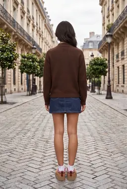 Pull en Maille Pointelle Marron Détail en V pour Femme - Taille STD