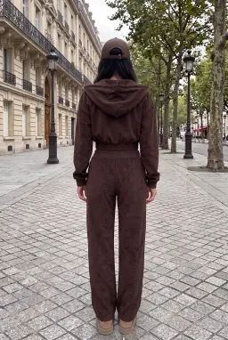 Women's Brown Zip-Up Tracksuit Set