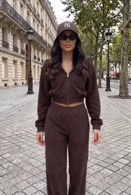 Women's Brown Zip-Up Tracksuit Set