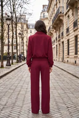 Completo Donna Bordeaux con Giacca con Zip e Pantaloni Palazzo