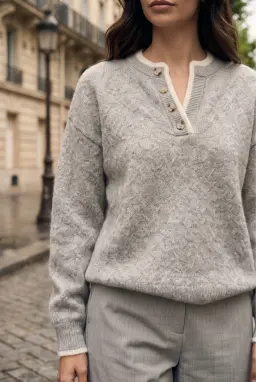 Damen Strickpullover in Grau mit Knopfdetail — Grau