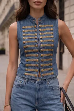 Dames Spijkergilet met Knopen Blauw