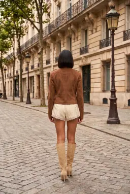 Veste Militaire Femme en Faux Daim Camel avec Boutons