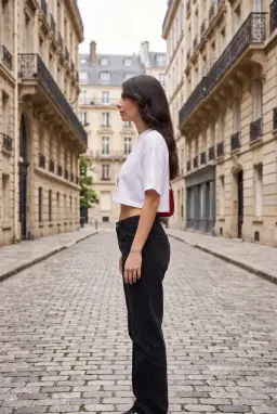 Camiseta Corta Mujer Estampado Cadena Algodón Corte Relajado — Blanco