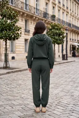 Women's Checked Balloon 2-Piece Set Hooded Zip-Up Tracksuit Multi