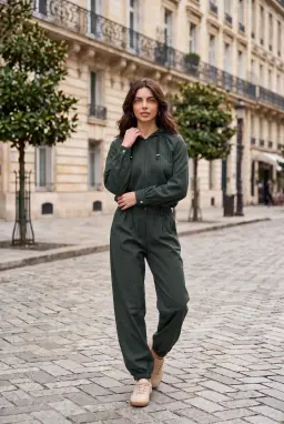 Women's Checked Balloon 2-Piece Set Hooded Zip-Up Tracksuit Multi