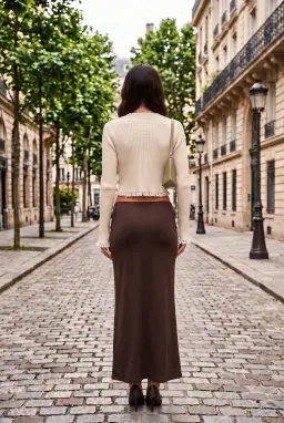 Cardigan Court Côtelé Écru à Bords Effilochés et Manches Évasées pour Femme