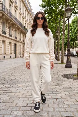 Damen Ecru Loungewear Set mit Fallschirmeinsatz-Ärmeln