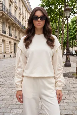 Damen Ecru Loungewear Set mit Fallschirmeinsatz-Ärmeln