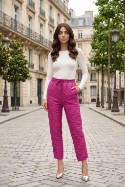 Women's Fuchsia Textured Tapered Trousers