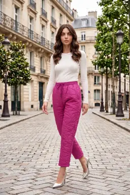 Women's Fuchsia Textured Tapered Trousers