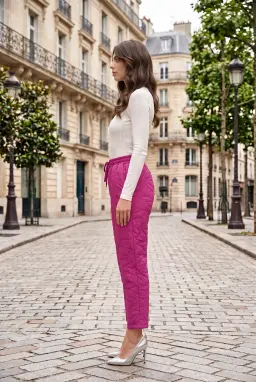 Women's Fuchsia Textured Tapered Trousers