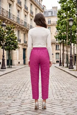 Women's Fuchsia Textured Tapered Trousers