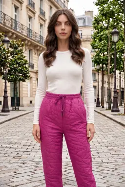 Women's Fuchsia Textured Tapered Trousers