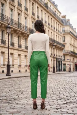 Damen High Waist Kunstleder Cargo Karottenhose Grün