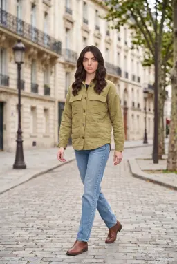 Camicia Kaki Testurizzata con Dettagli Tasche da Donna