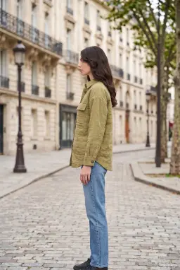 Camicia Kaki Testurizzata con Dettagli Tasche da Donna
