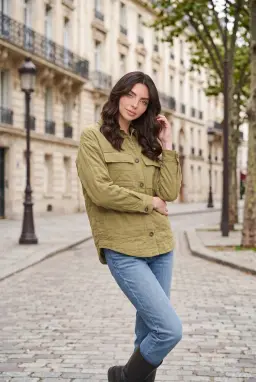 Camicia Kaki Testurizzata con Dettagli Tasche da Donna