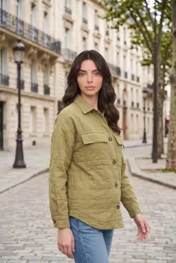 Camicia Kaki Testurizzata con Dettagli Tasche da Donna