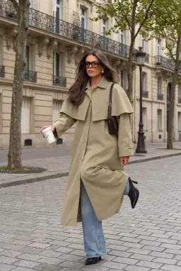 Women's Khaki Trench Coat High Collar Long Outerwear