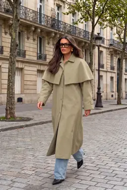 Women's Khaki Trench Coat High Collar Long Outerwear